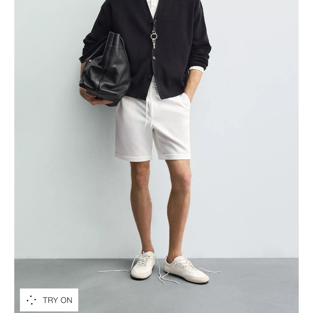 Zara Men's Cream drawstring shorts